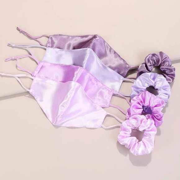 COPY - 4 pack purple satin face masks with scrunc…